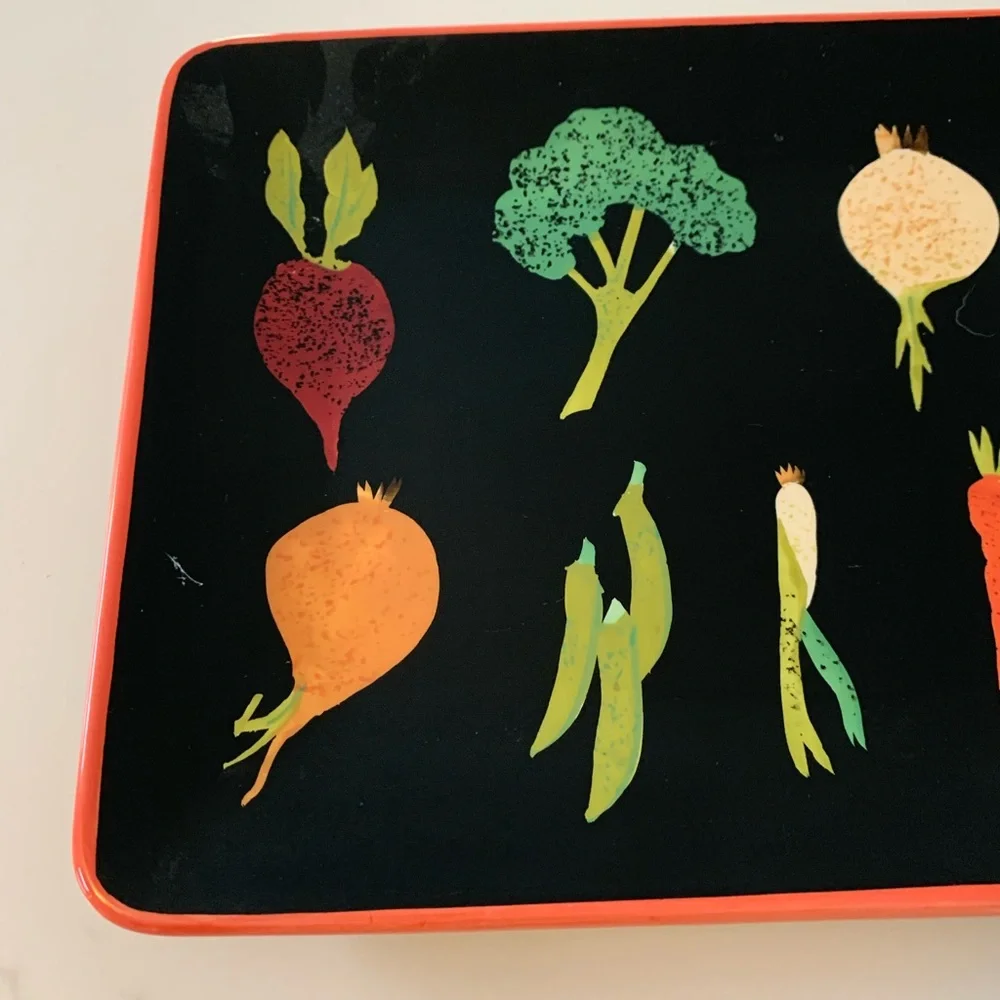 Crate & Barrel Veggie Design Serving Dish Tray Platter 10” Ceramic New